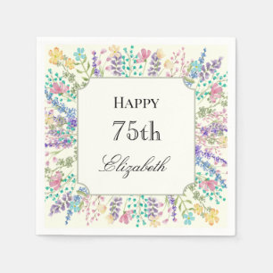 Colorful Floral 75th Birthday Napkin