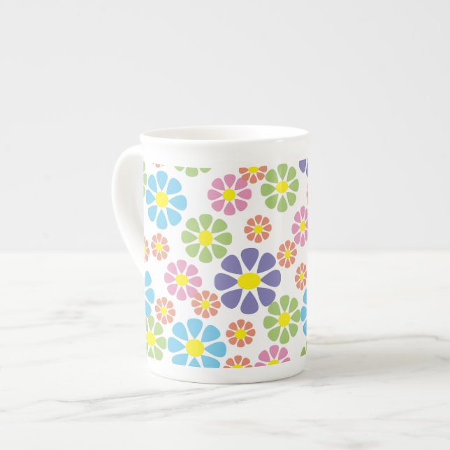 Colorful floral art pattern bone china mug (Front Left)