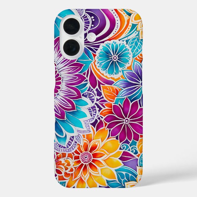 Colorful Floral Batik Art iPhone Case (Back)