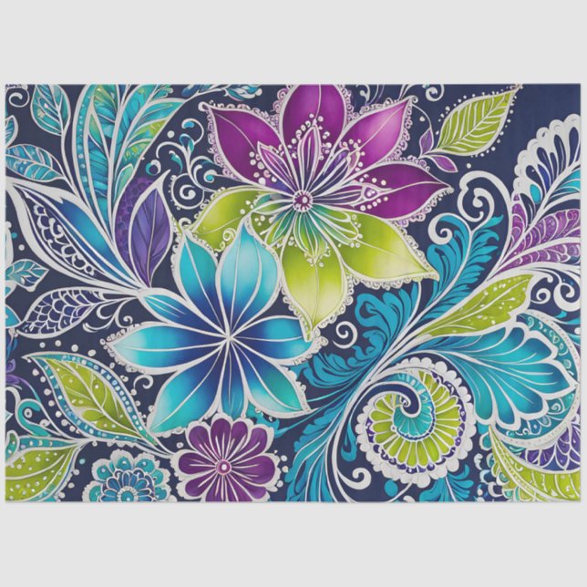 Colorful Floral Batik Art Tissue Paper (Front)