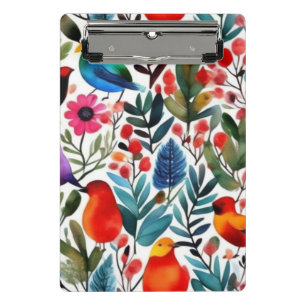 Colorful floral birds mini clipboard