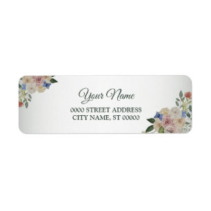 Colorful Floral Blue Wedding Party Return Address