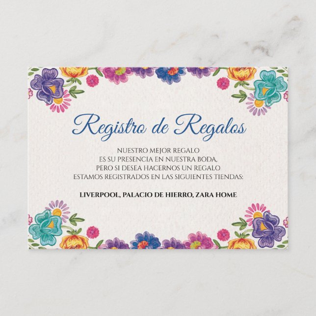 Colorful Floral Botanical Fiesta Spanish Wedding Enclosure Card (Front)