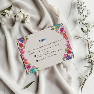 Colorful Floral Botanical Fiesta Spanish Wedding RSVP Card