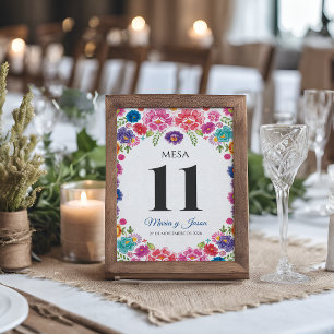 Colorful Floral Botanical Fiesta Spanish Wedding Table Number