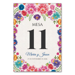 Colorful Floral Botanical Fiesta Spanish Wedding Table Number