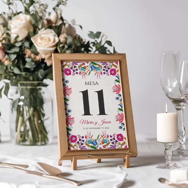 Colorful Floral Botanical Modern Spanish Wedding Table Number (Colorful Floral Botanical Modern Spanish Wedding Table Number)
