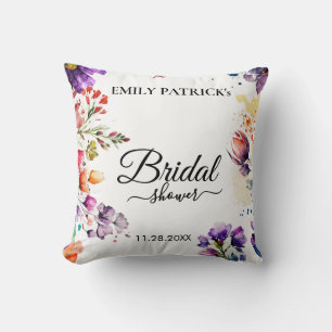 Colorful Floral Bridal shower Throw Pillow