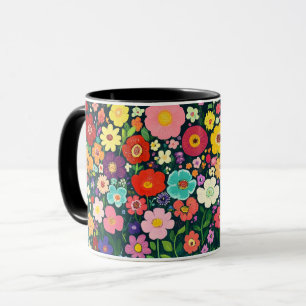 Colorful Floral, Bright Pattern Vibrant Folk Flowe Mug