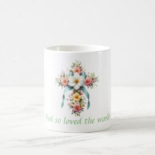 Colorful Floral Easter/Spring Cross Coffee Mug