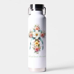 Colorful Floral Easter/Spring Cross Water Bottle