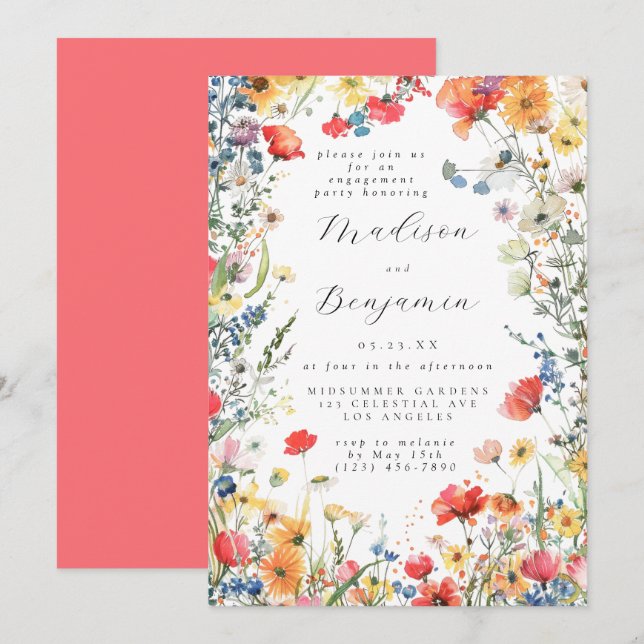 Colorful Floral Engagement Party Invitation (Front/Back)