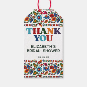 Colorful Floral Fiesta Embroidery Party Thank You Gift Tags