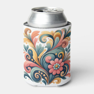 Colorful Floral Folk Art Can Cooler