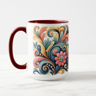 Colorful Floral Folk Art Ceramic Mug