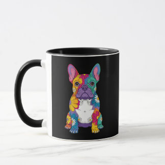 Colorful Floral French Bulldog Retro Hippie Pop Ar Mug