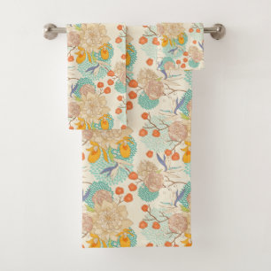 Colorful Floral Garden Pattern Bath Towel Set