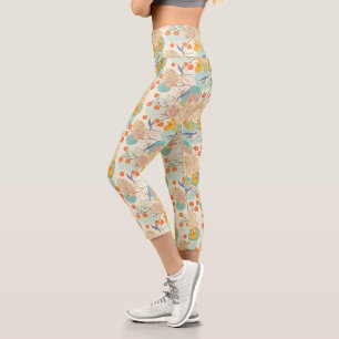 Colorful Floral Garden Pattern Capri Leggings