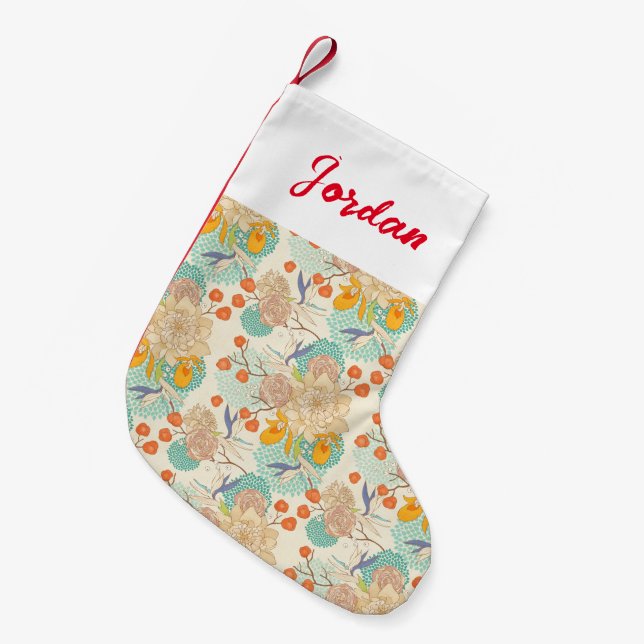 Colorful Floral Garden Pattern Small Christmas Stocking (Front (Hanging))
