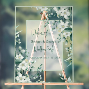 Colorful floral greenery Frosted Wedding Welcome Acrylic Sign