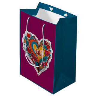 Colorful Floral Heart Love | Romantic Design Medium Gift Bag