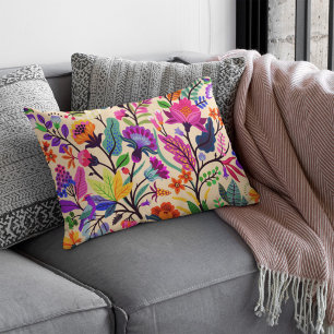 Colorful Floral Illustration Flowers Print Pattern Accent Pillow