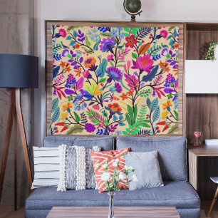 Colorful Floral Illustration Flowers Print Pattern Tapestry