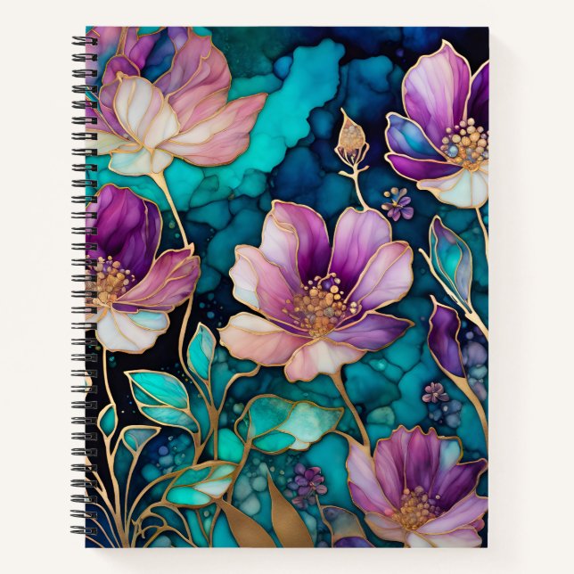 Colorful Floral Ink Art Spiral Notebook (Front)