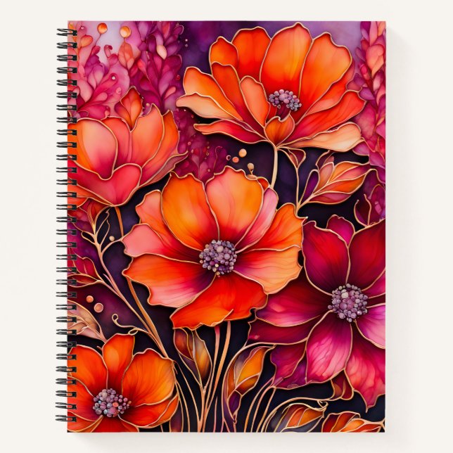 Colorful Floral Ink Art Spiral Notebook (Front)