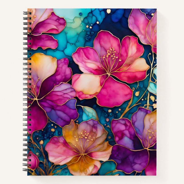 Colorful Floral Ink Art Spiral Notebook (Front)