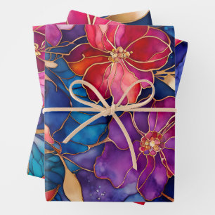 Colorful Floral Ink Art Wrapping Paper Sheets