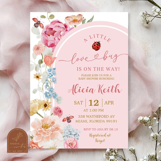 Colorful Floral Lovebug Baby Shower Invitation (Creator Uploaded)