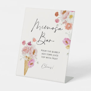 Colorful Floral Mimosa Bar Bridal Shower Pedestal Sign
