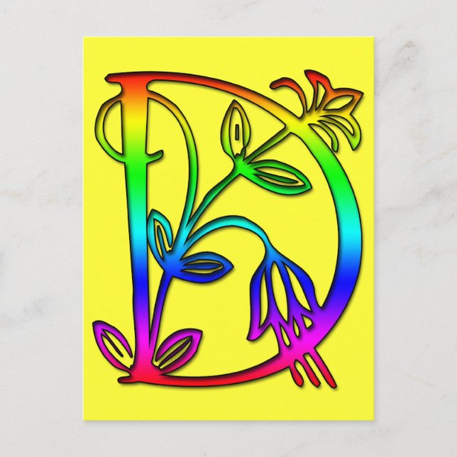 COLORFUL FLORAL MONOGRAM LETTER D POSTCARD (Front)