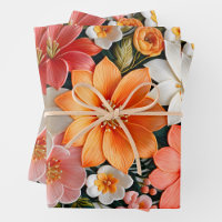 Colorful Floral Needlepoint Wrapping Paper Sheets