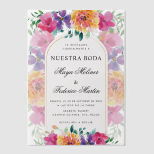 Colorful Floral Nuestra Boda Spanish Wedding Vellum Invitations