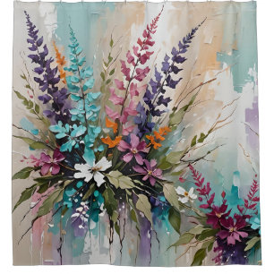 Colorful Floral on Blue Beige White Lavender 