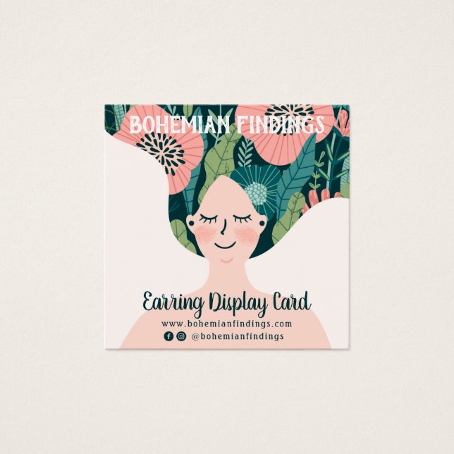 Colorful floral pattern boho illustration earring (Front)