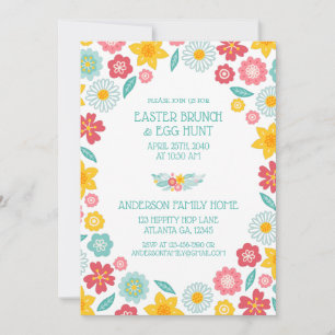 Colorful Floral Pattern Easter Brunch Hunt Invitation
