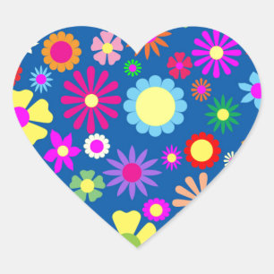 Colorful floral pattern heart sticker