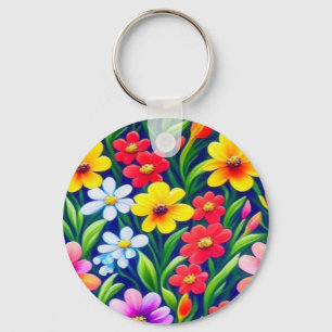 Colorful floral pattern keychain