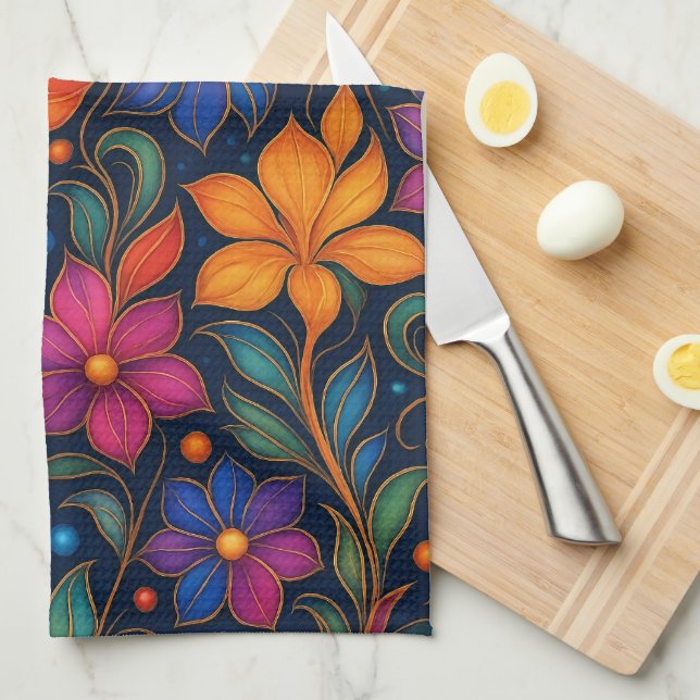 Colorful Floral Pattern Kitchen Towel | Vibrant  (Quarter Fold)