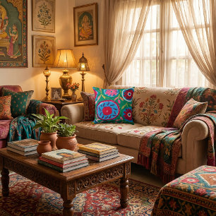   Colorful Floral  pattern nature vibrant flowers Throw Pillow