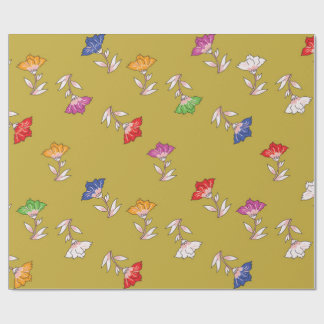 Colorful Floral Pattern on Gold Wrapping Paper