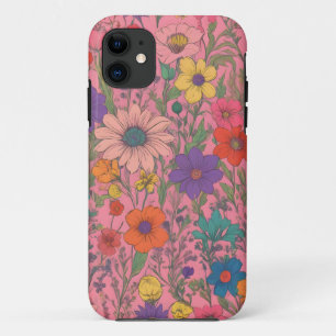 Colorful floral pattern on pink iPhone 11 case