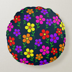 Colorful Floral Pattern Round Pillow