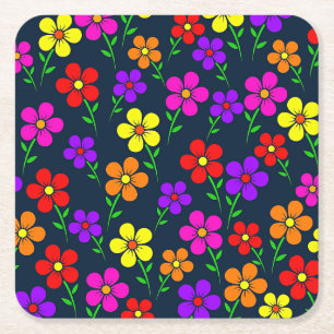 Colorful Floral Pattern Square Paper Coaster
