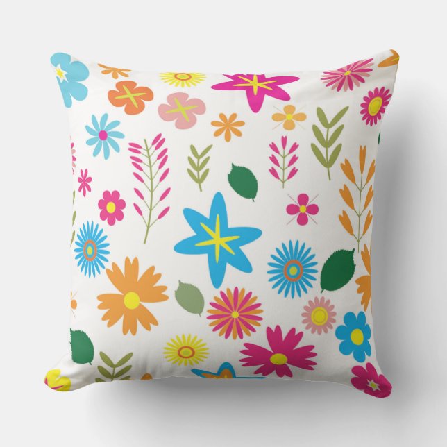 COLORFUL FLORAL PATTERN THROW PILLOW (Front)