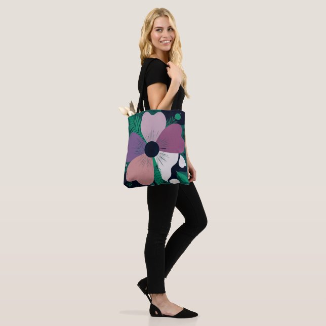 Colorful Floral Pattern Tote Bag – Cute Modern Flo (On Model)