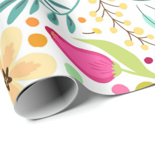 Colorful floral pattern with pink, yellow wrapping paper